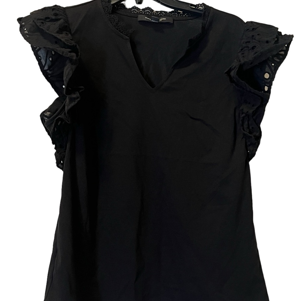 Marc New York Black Ruffle Sleeve with lace trim Shirt Top - Picture 4 of 10